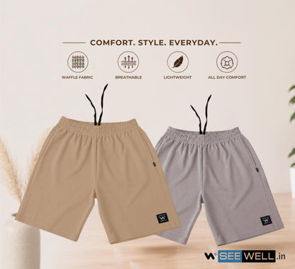 Waffle Shorts Combo – Camel & Light Grey (2-Pack)