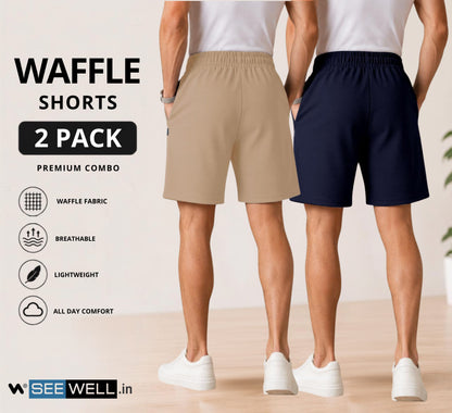 Waffle Shorts Combo – Camel & Navy Blue (2-Pack)