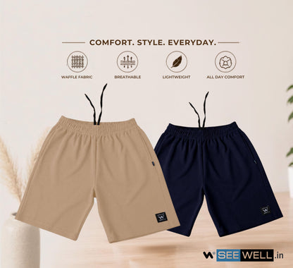 Waffle Shorts Combo – Camel & Navy Blue (2-Pack)