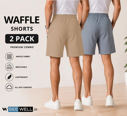 Waffle Shorts Combo – Camel & Sky (2-Pack)