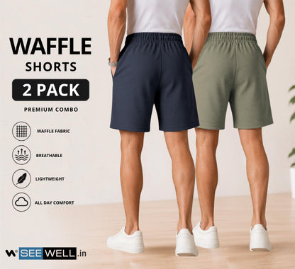 Waffle Shorts Combo – Dark Grey & Dark Pista (2-Pack)