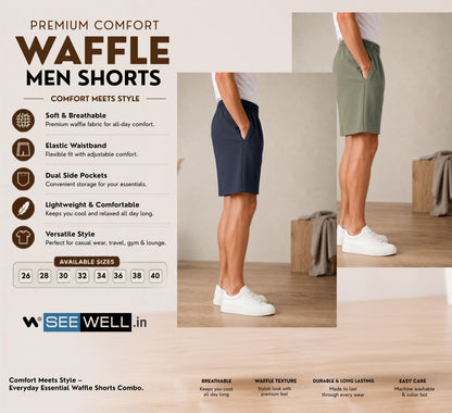 Waffle Shorts Combo – Dark Grey & Dark Pista (2-Pack)