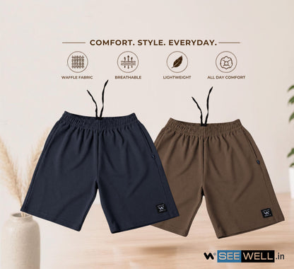 Waffle Shorts Combo – Dark Grey & Kiwi (2-Pack)