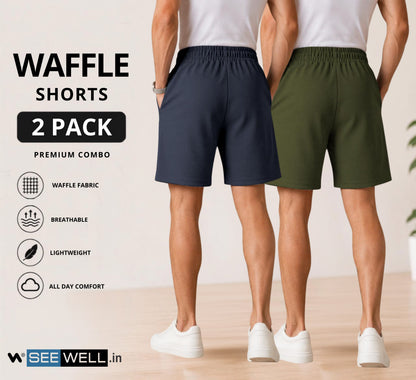 Waffle Shorts Combo – Dark Grey & Mehndi (2-Pack)