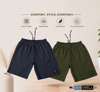 Waffle Shorts Combo – Dark Grey & Mehndi (2-Pack)