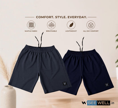 Waffle Shorts Combo – Dark Grey & Navy Blue (2-Pack)