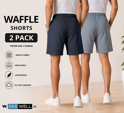 Waffle Shorts Combo – Dark Grey & Sky (2-Pack)