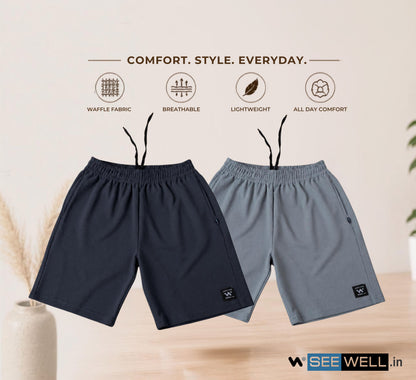 Waffle Shorts Combo – Dark Grey & Sky (2-Pack)