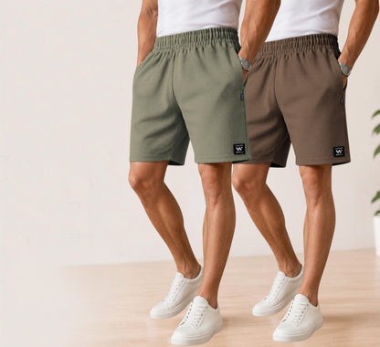 Waffle Shorts Combo – Dark Pista & Kiwi (2-Pack)