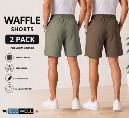 Waffle Shorts Combo – Dark Pista & Kiwi (2-Pack)
