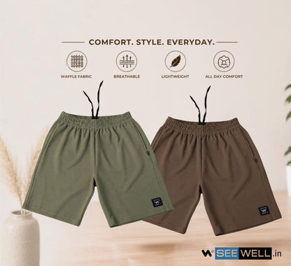 Waffle Shorts Combo – Dark Pista & Kiwi (2-Pack)