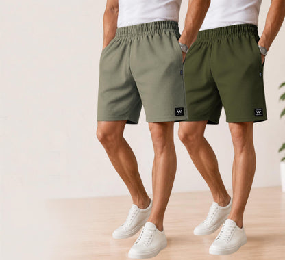 Waffle Shorts Combo – Dark Pista & Mehndi (2-Pack)