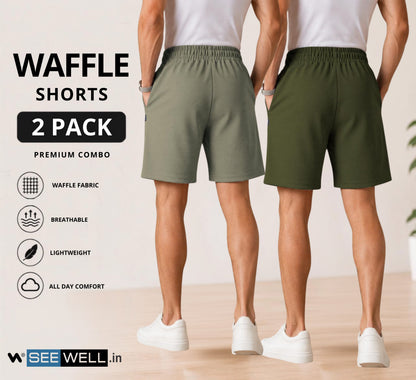 Waffle Shorts Combo – Dark Pista & Mehndi (2-Pack)