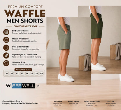 Waffle Shorts Combo – Dark Pista & Mehndi (2-Pack)