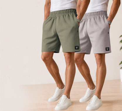 Waffle Shorts Combo – Dark Pista & Light Grey (2-Pack)