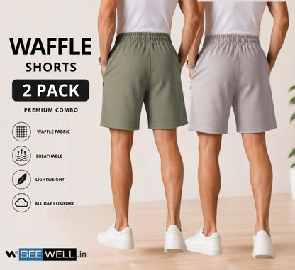 Waffle Shorts Combo – Dark Pista & Light Grey (2-Pack)