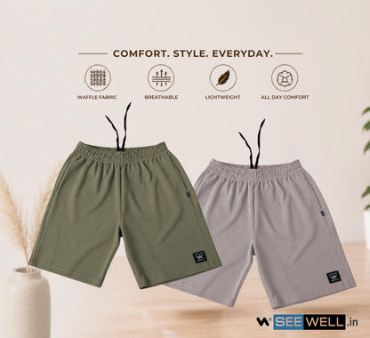 Waffle Shorts Combo – Dark Pista & Light Grey (2-Pack)