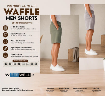 Waffle Shorts Combo – Dark Pista & Light Grey (2-Pack)
