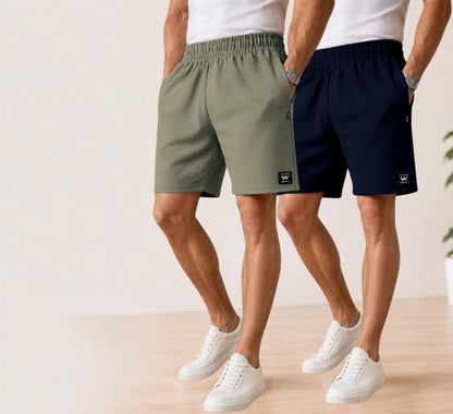 Waffle Shorts Combo – Dark Pista & Navy Blue (2-Pack)