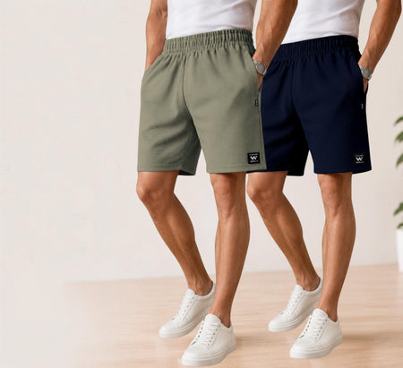 Waffle Shorts Combo – Dark Pista & Navy Blue (2-Pack)