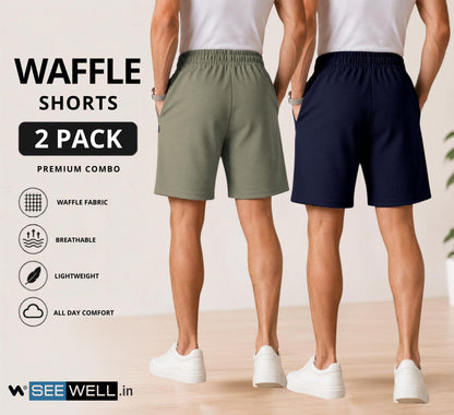 Waffle Shorts Combo – Dark Pista & Navy Blue (2-Pack)