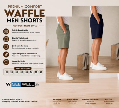 Waffle Shorts Combo – Dark Pista & Navy Blue (2-Pack)