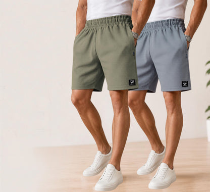 Waffle Shorts Combo – Dark Pista & Sky (2-Pack)