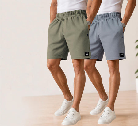 Waffle Shorts Combo – Dark Pista & Sky (2-Pack)