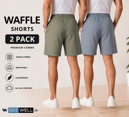 Waffle Shorts Combo – Dark Pista & Sky (2-Pack)