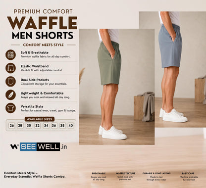 Waffle Shorts Combo – Dark Pista & Sky (2-Pack)