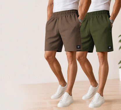 Waffle Shorts Combo – Kiwi & Mehndi (2-Pack)