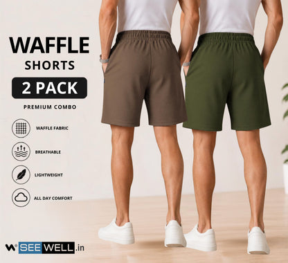 Waffle Shorts Combo – Kiwi & Mehndi (2-Pack)