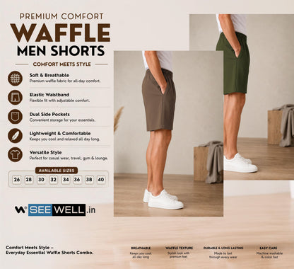 Waffle Shorts Combo – Kiwi & Mehndi (2-Pack)