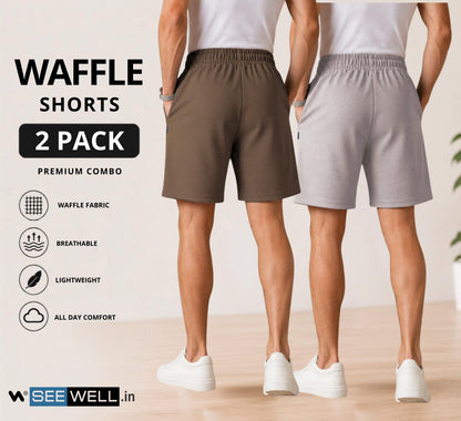 Waffle Shorts Combo – Kiwi & Light Grey (2-Pack)
