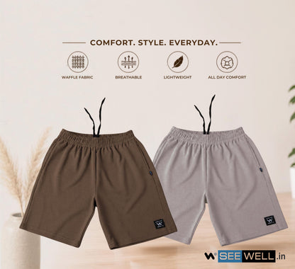 Waffle Shorts Combo – Kiwi & Light Grey (2-Pack)