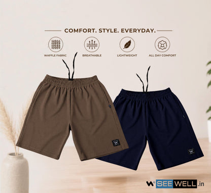 Waffle Shorts Combo – Kiwi & Navy Blue (2-Pack)