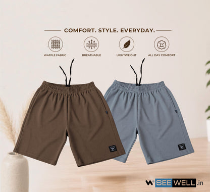 Waffle Shorts Combo – Kiwi & Sky (2-Pack)
