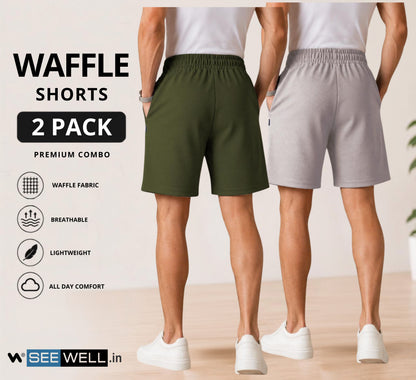 Waffle Shorts Combo – Mehndi & Light Grey (2-Pack)
