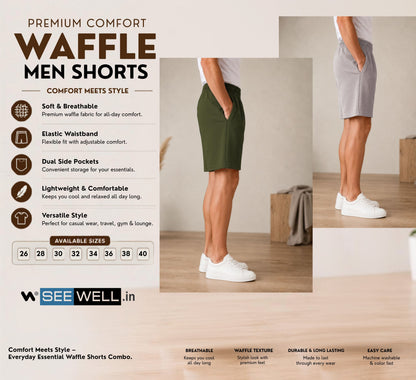 Waffle Shorts Combo – Mehndi & Light Grey (2-Pack)