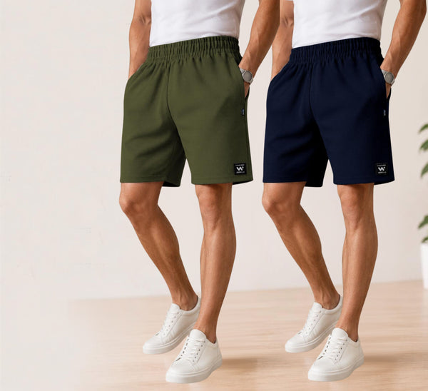 Waffle Shorts Combo – Mehndi & Navy Blue (2-Pack)