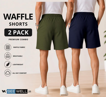 Waffle Shorts Combo – Mehndi & Navy Blue (2-Pack)