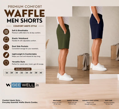 Waffle Shorts Combo – Mehndi & Navy Blue (2-Pack)