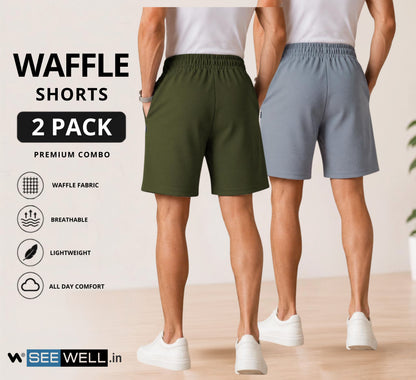 Waffle Shorts Combo – Mehndi & Sky (2-Pack)