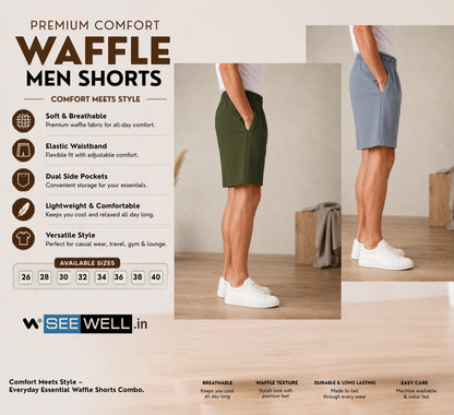 Waffle Shorts Combo – Mehndi & Sky (2-Pack)