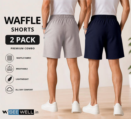 Waffle Shorts Combo – Light Grey & Navy Blue (2-Pack)