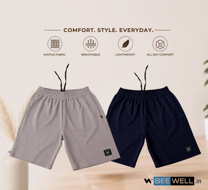 Waffle Shorts Combo – Light Grey & Navy Blue (2-Pack)