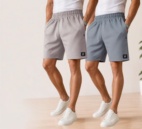 Waffle Shorts Combo – Light Grey & Sky (2-Pack)