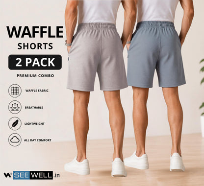 Waffle Shorts Combo – Light Grey & Sky (2-Pack)