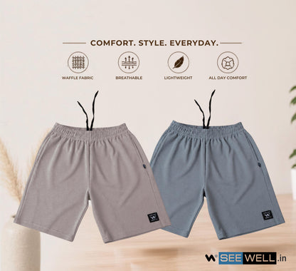 Waffle Shorts Combo – Light Grey & Sky (2-Pack)