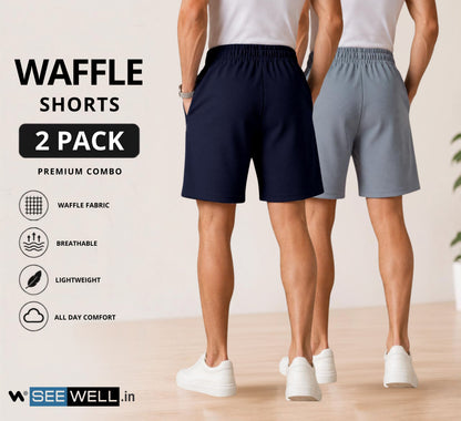 Waffle Shorts Combo – Navy Blue & Sky (2-Pack)